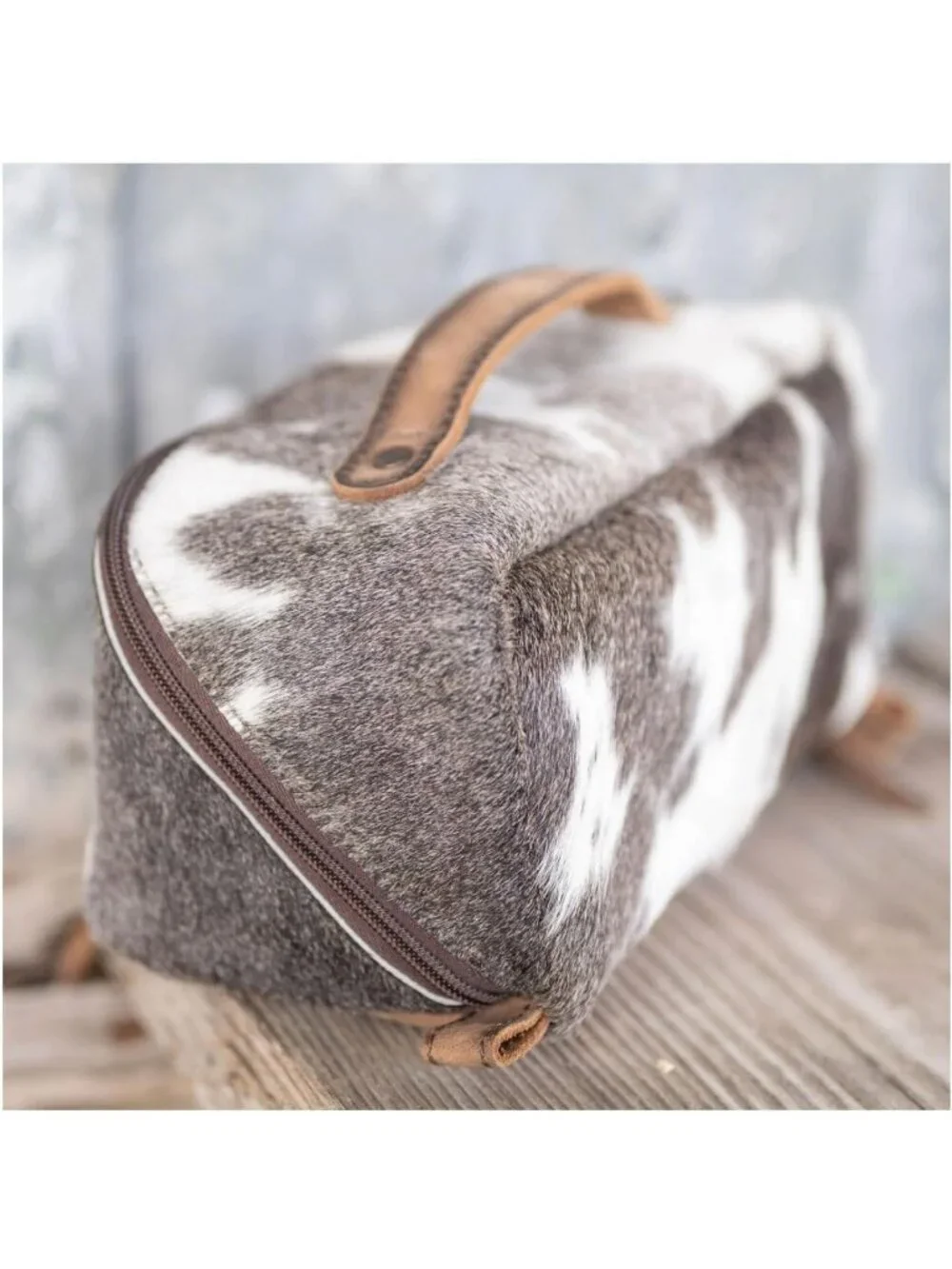 Genuine Leather Cowhide Makeup Bag - Portable Compact Travel Organizer Handbag